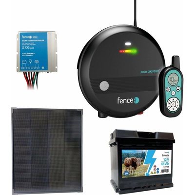 fencee Sada solární elektrický ohradník, 1J zdroj s dálkovým ovladačem, panel 40 W, regulátor a baterie 44 Ah