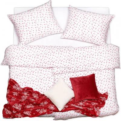 SCANquilt Obliečky jersey vločky červená 140x200 70x90