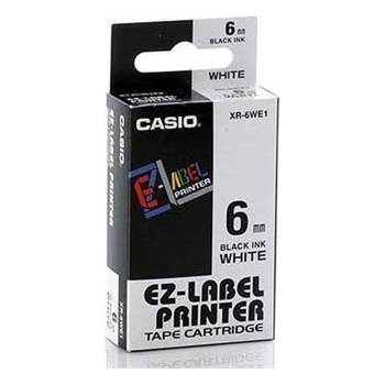 Casio XR-6WE1, 6mm x 8m, черен печат/бял фон, оригинален лента (XR-6WE1)