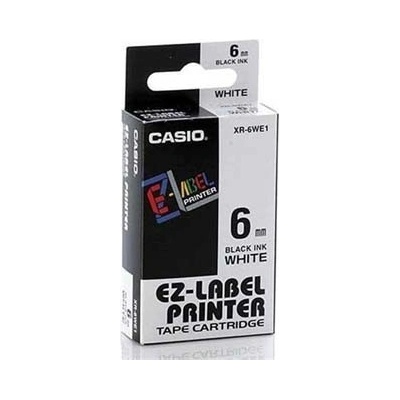 Casio XR-6WE1, 6mm x 8m, черен печат/бял фон, оригинален лента (XR-6WE1)