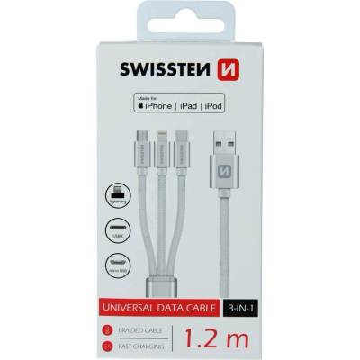 Swissten 72501102 Textile 3in1 MFi 1,2m stříbrný