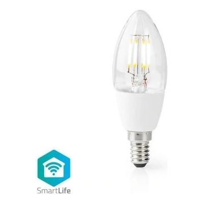 NEDIS Wi-Fi chytrá LED žárovka s vláknem/ E14/ svíčka/ 5W/ 230V/ 400lm/ 2700K/ teplá bílá/ stmívatelná/ čirá