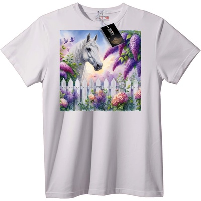 NOONEBRAND Тениска Градина с кон и глицинии - 2XL, White