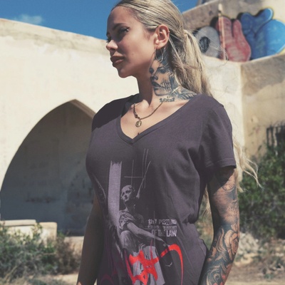 Yakuza dámske tričko ANGEL TAG curved Crew Neck GSB 23124 rabbit šedá