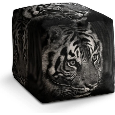 Sablio Taburet Cube Černobílý tygr: 40x40x40 cm