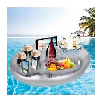 Herefun Надуваема поставка за напитки и закуски Herefun, 9 отвора за съхранение, 70 x 50 x 10 см, Сребрист, JT3429