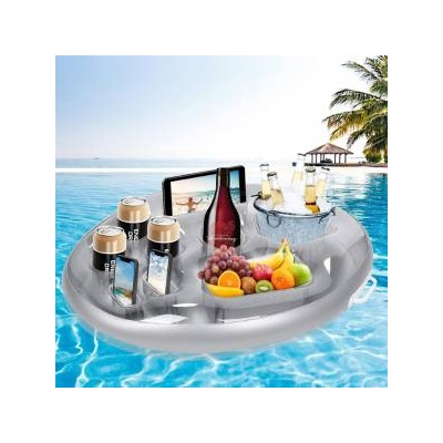 Herefun Надуваема поставка за напитки и закуски Herefun, 9 отвора за съхранение, 70 x 50 x 10 см, Сребрист, JT3429