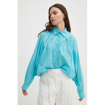 Sisley Памучна блуза Sisley дамска в синьо с изчистен дизайн (5HO1LQ06T)