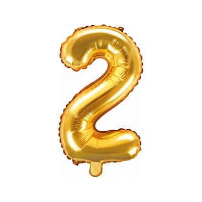 PartyDeco Fóliový balón Mini Číslo 2 zlatý 35cm