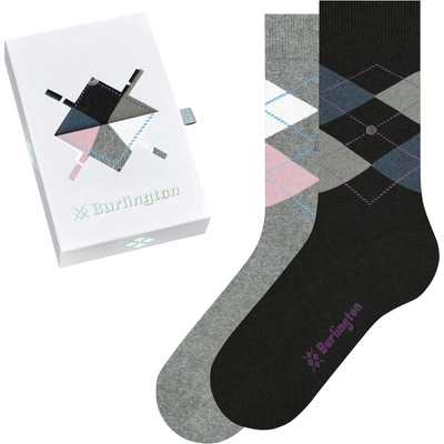 Burlington dámska darčeková sada Gift Box Argyle 2-Pack Grey Black