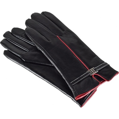 Semiline women leather antebacterial gloves P8214 black