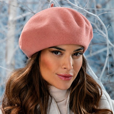 TONAK Starorůžový baret FLORA 100% vlna WOOLMARK