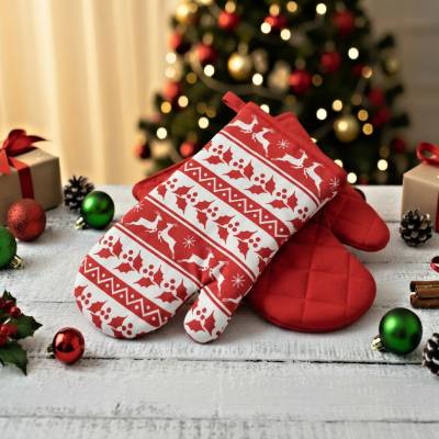 BBK Vánoční kuchyňské rukavice chňapky SCANDI XMAS 18 x 30 cm 100% bavlna