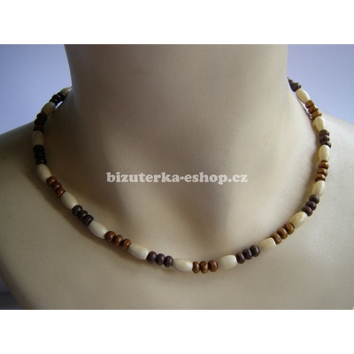 Bizuterka-eshop.cz dřevěné korálky na krk hnědo smetanové BZ-06579 – Zboží Dáma