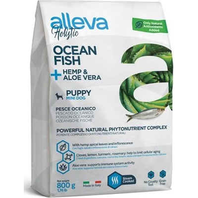 Alleva® holistic (puppy mini) ocean fish + hemp & aloe vera - пълноценна храна за млади кученца от миниатюрни и малки породи, както и за бременни и кърмещи кучета, Италия - 0, 800 кг 2219
