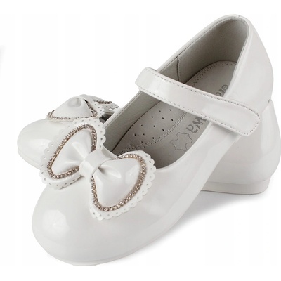 Elegantní baleríny s koženou vložkou a lakem mašlička bílé