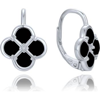 Minet Stříbrné náušnice čtyřlístky s černou perletí JMAS7058CE00