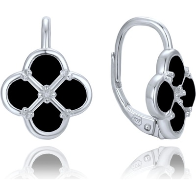 Minet Stříbrné náušnice čtyřlístky s černou perletí JMAS7058CE00