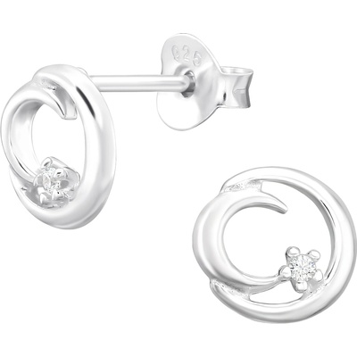 Bijutanki Сребърни Обеци - Кръг с Луна и Камък