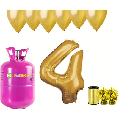 HeliumKing Helium párty set na 4. narozeniny se zlatými balónky