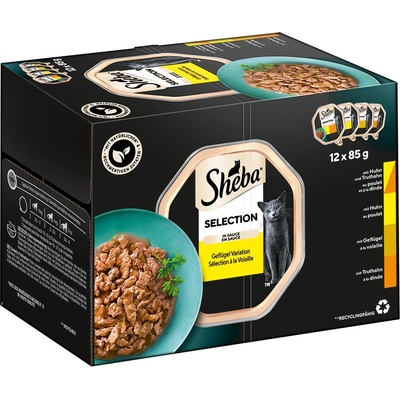 Sheba Selection v omáčke kuracie a morčacie kuracie hydinové morčacie 144 x 85 g