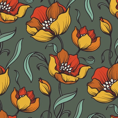 Takoy Strečový samet retro tulipány žluté