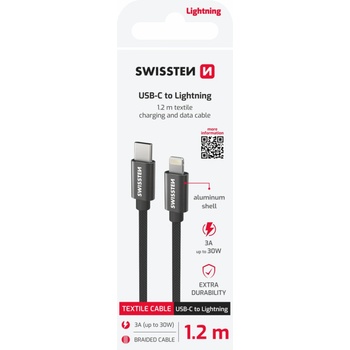 SWISSTEN Textile USB-C / Lightning 1, 2 m Цвят: черен