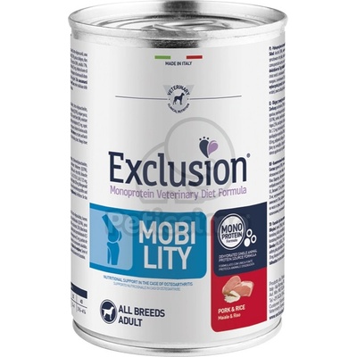 Exclusion Monoprotein Vet Diet Mobility All Breeds консерва за кучета - свинско, ориз 400 г