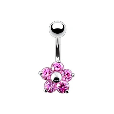 Šperky4U stříbrný piercing do pupíku kytička BP01070-P