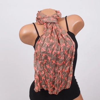 Image 1 of Моден шал в цвят каки с коралови кръстчета