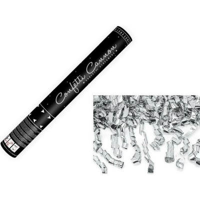 Konfety 40cm STRIEBORNÉ STUŽKY HOBLINKY- METALICKÉ Silvester