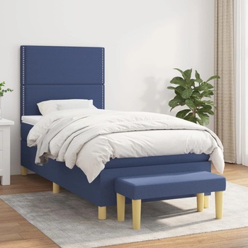 vidaXL Боксспринг легло с матрак, синя, 90x190 см, плат (3137043)