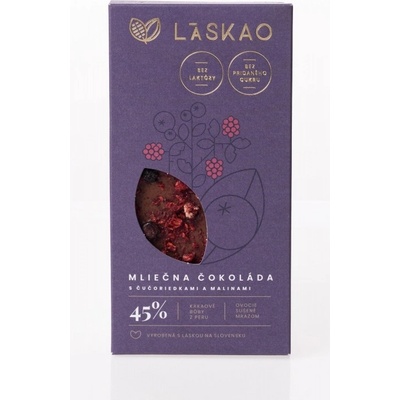 LASKAO 45 % Mliečna čokoláda s malinami a čučoriedkami 75 g