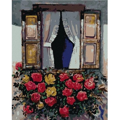 zuty Malování Podle Čísel Okno S Rozkvetlými Květinami 80 x 100 Cm Plátno Rám