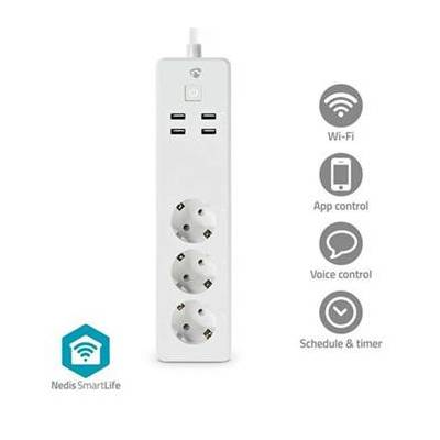 Nedis WIFIP312FWT - SmartLife Prodlužovací Přívod| Wi-Fi | 3x Zásuvka typu F (CEE 7/3) / 4 x USB | 3680 W | 1.8m | Bílá