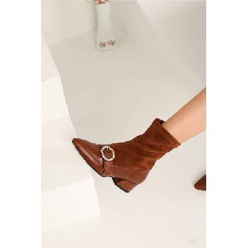 Moda Trend Дамски боти от велур - Таба #320306 (320306_Кафяво)