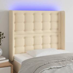 vidaXL LED горна табла за легло, кремава, 93x16x118/128 см, плат (3124469)
