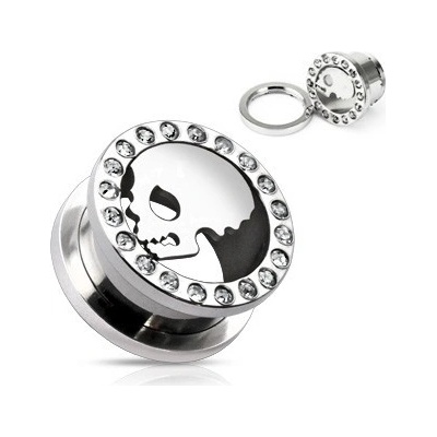 Šperky eshop plug do ucha z chirurgické oceli zirkony smrtka F14.12