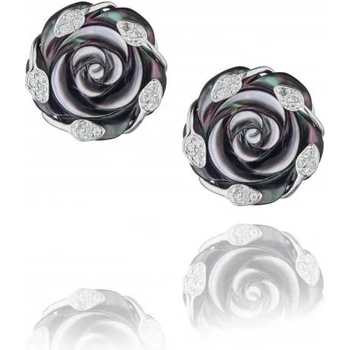 Image 1 of Swan Сребърни обици рози от миден седеф и листа с циркони ROSE Swan