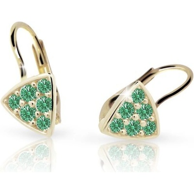 Danfil dětské náušnice C2207 ze žlutého zlata s kamínky Emerald Green zapínání klapka