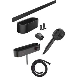 Hansgrohe WallStoris - Комплект от душ-глава 105, 3 струи, термостат и аксесоари за баня, матово черно 24250670 (24250670)