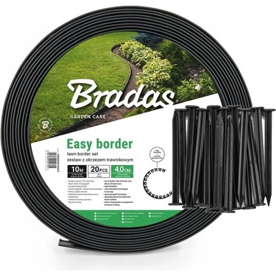 BRADAS Sada obruby trávníku EASY BORDER, 40 mm, tmavý grafit, 20 kolíků