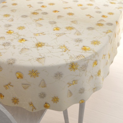 Biante vianočný oválny obrus Parma PM-136 Zlato-biele vianočné ozdoby na zlato-béžovom 120x180 cm