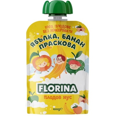 FLORINA 8бр. Плодов Мус Florina Ябълка, Банан и Праскова