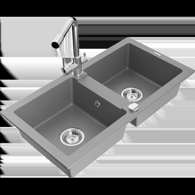 Mario гранитна мивка с 2 отделения с кухненски смесител Duero, сив - 6504-71-671600-00 (6504-71-671600-00)