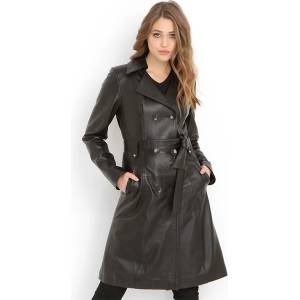 Jacket Club Дамски шлифер от естествена кожа f-265 - Черен #317693 (317693_Черно)