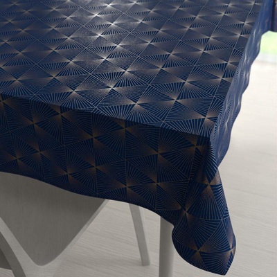 Biante Sametový obdélníkový ubrus Isabela IBL-011 Rose Gold trojúhelníky na královsky modrém 100x140 cm