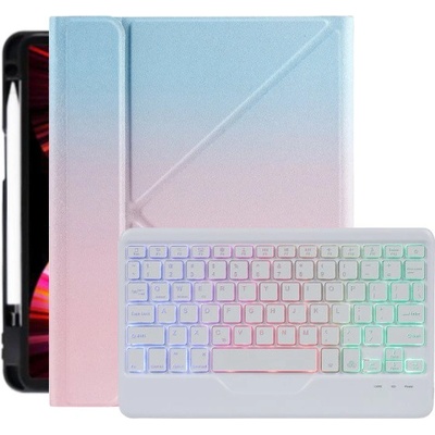 AppleKing puzdro s farebne podsvietenou klávesnicou a priestorom na Apple Pencil pre iPad Air 4 (2020) / Air 5 (2022) / Pro 11" (2018-2022) - Modro-ružové