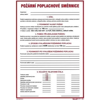 Požární poplachová směrnice 210x297mm - plastová tabulka