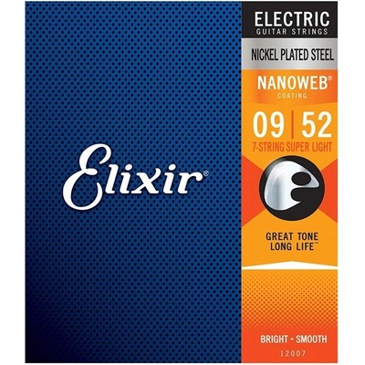 Струни за 7 струнна електрическа китара NANOWEB Steel Super Light 09-52 ELIXIR 12007